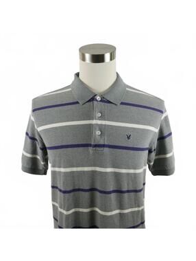 Lyle & Scott Scotland Mens Cotton Gray Blue White Striped Polo Shirt Large
